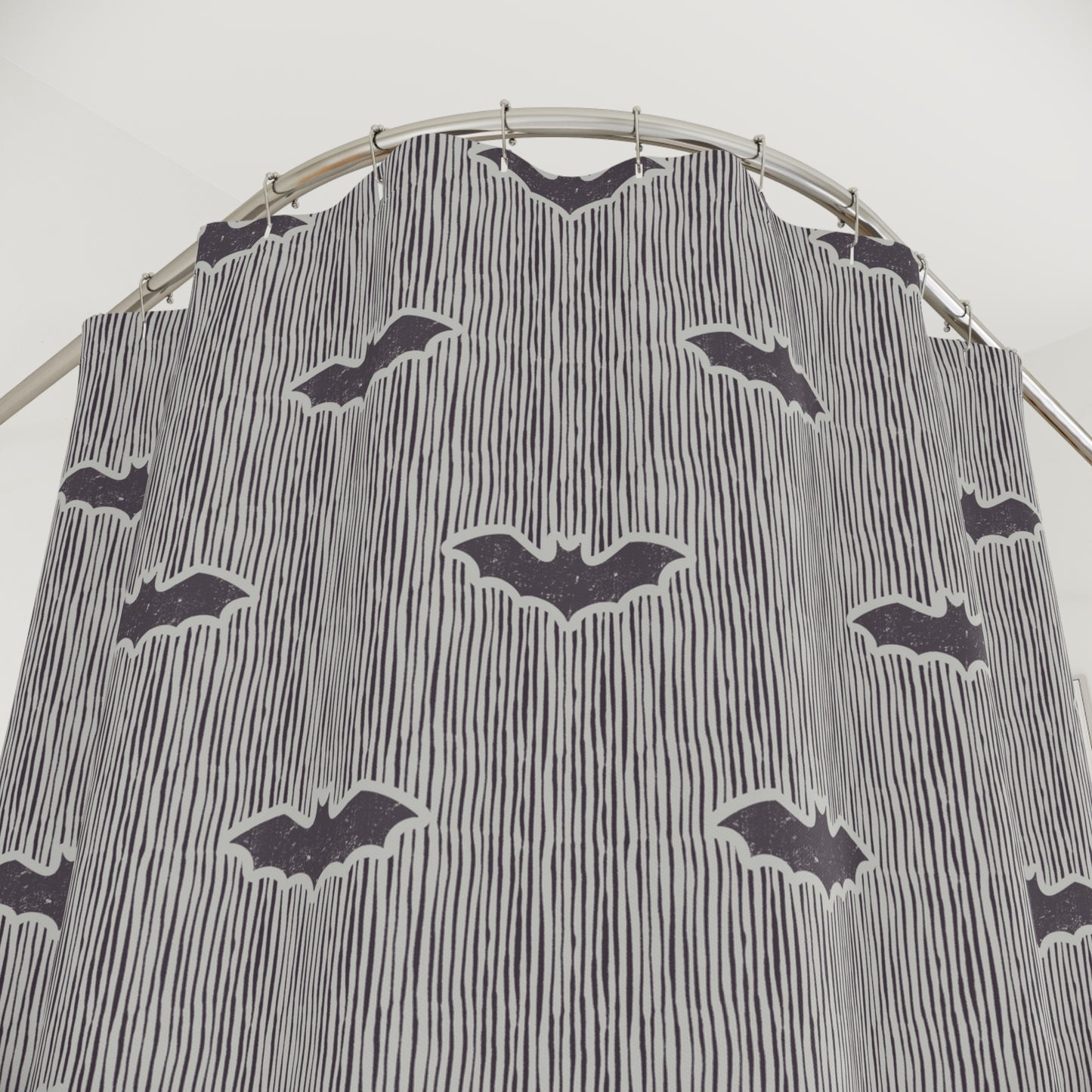 Pin Striped Bat Block Print Shower Curtain