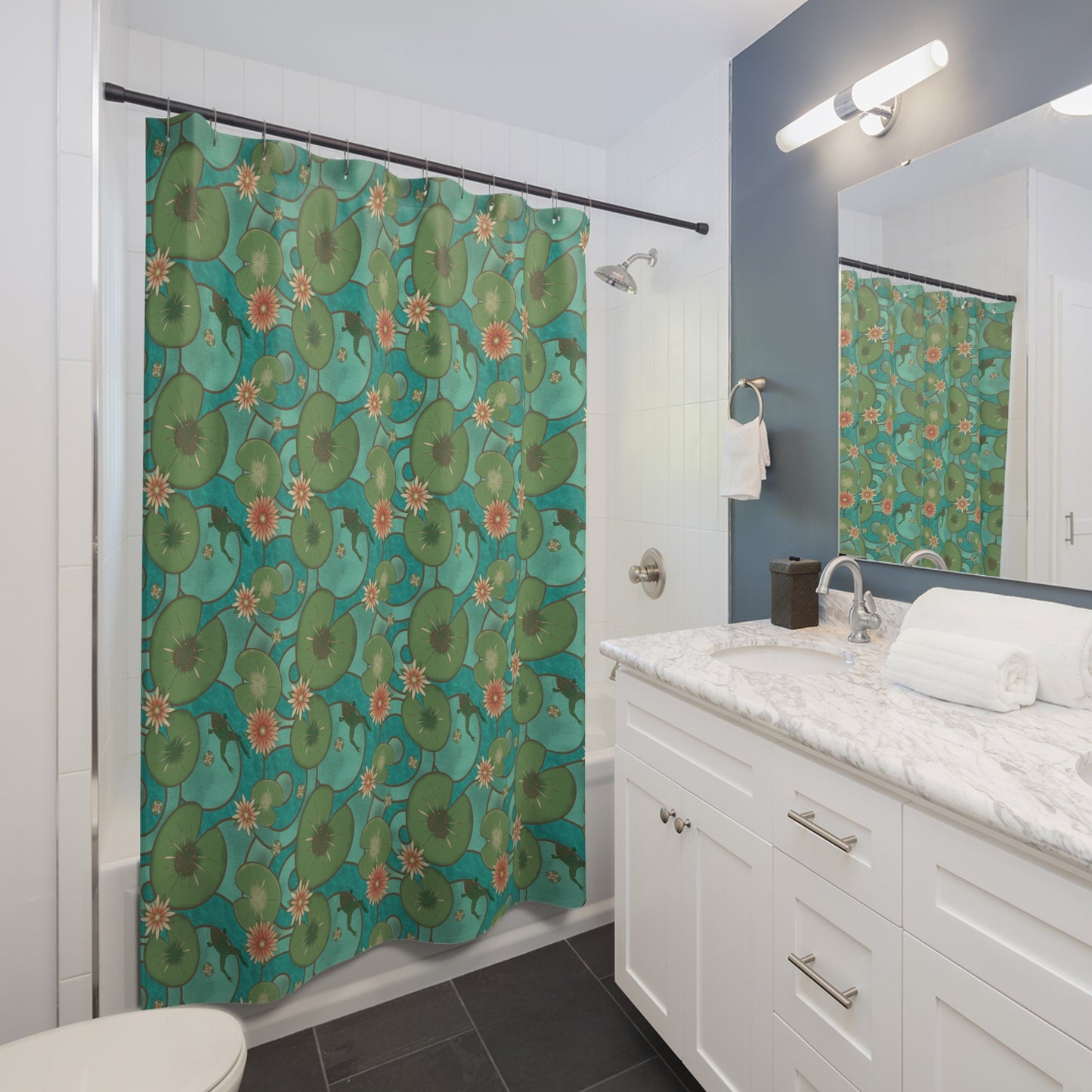 Stained Glass Frog & Water Lilies Shower Curtain