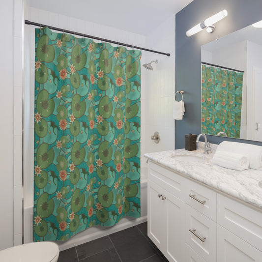Stained Glass Frog & Water Lilies Shower Curtain