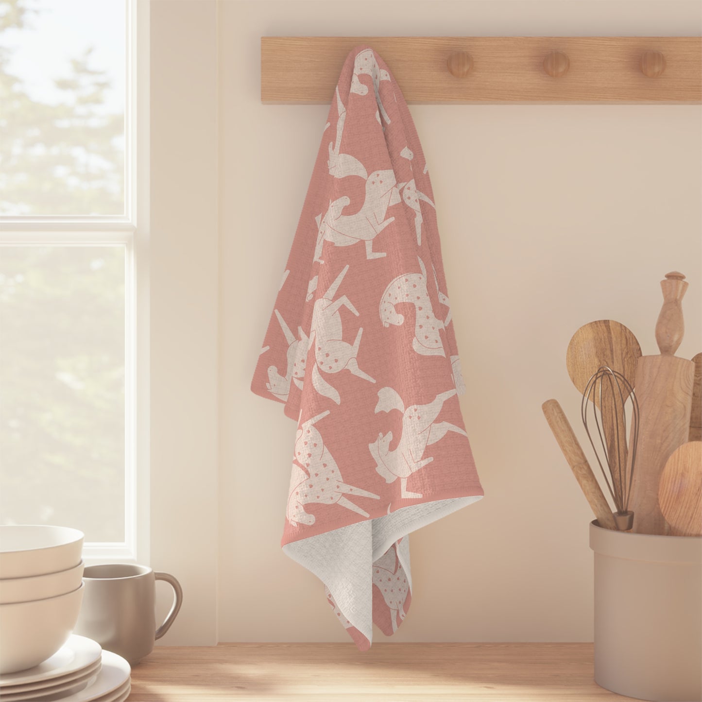 Pastel Sweetheart Appaloosas on Pink Microfiber Tea Towel