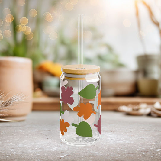 Festive Autumn Leaves Sipper 16oz Glass Sipper