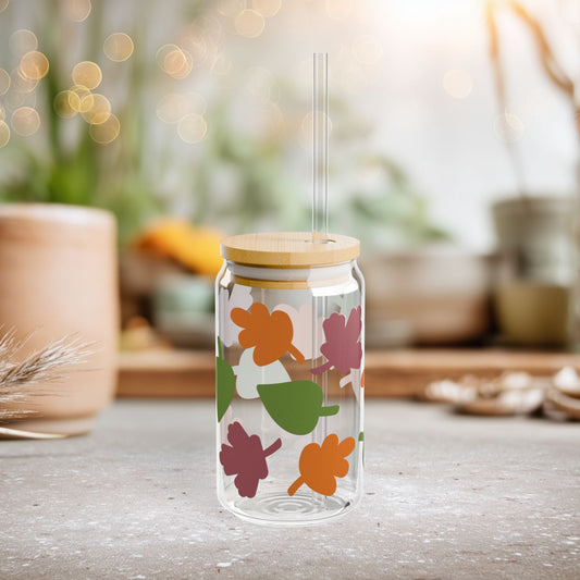 Festive Autumn Leaves Sipper 16oz Glass Sipper
