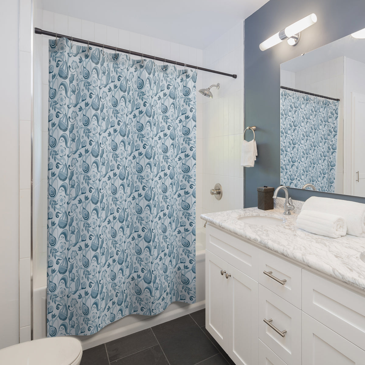 Indian Floral Pear Blue Shower Curtain