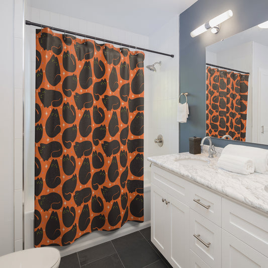 Retro Black Cats Halloween Orange Shower Curtain