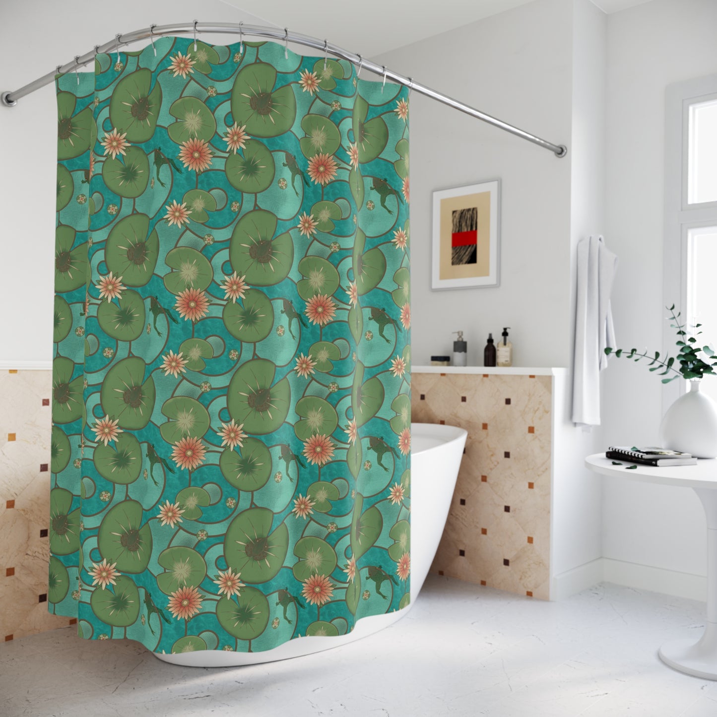 Stained Glass Frog & Water Lilies Shower Curtain