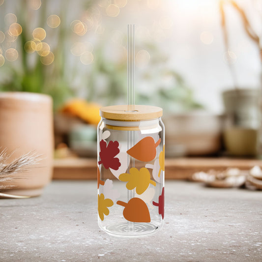 Warm Tone Autumn Leaves 16oz Glass Sipper