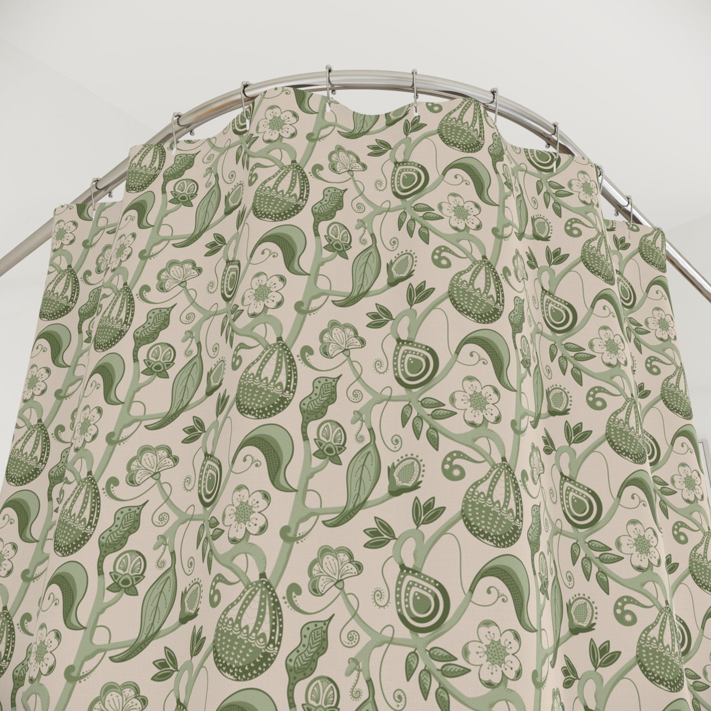 Indian Floral Pear Sage Green Shower Curtain