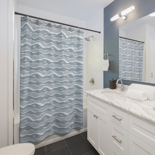 Ocean Wave Pattern with Ship & Kraken Shower Curtain