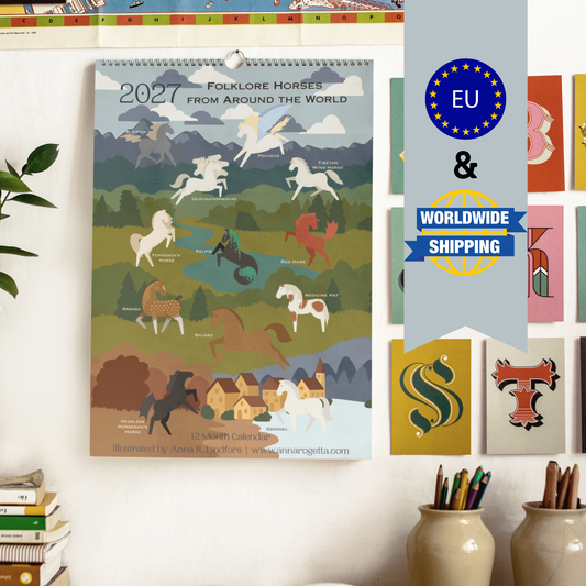 2027 Folklore Horses from Around the World 2nd Edition A3 | 12 Month Wall Calendar (EU & Rest of World)