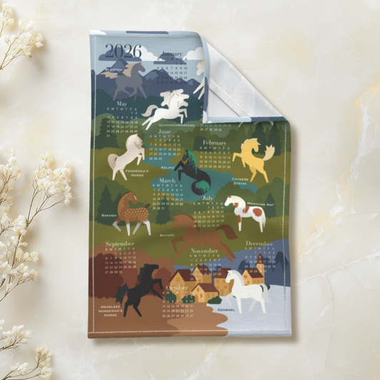 2026 Year of the Horse Folklore Horses from Around the World Tea Towel Calendar