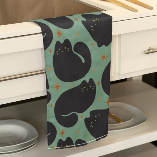 Retro Black Cat Tea Towel