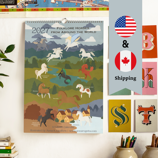 2027 Folklore Horses from Around the World Wall Calendar 11" x 16.5" | 12-month 2nd Edition